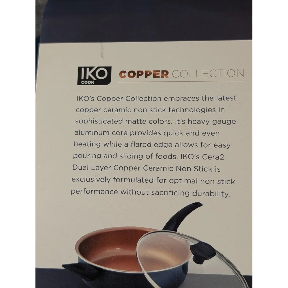 IKO Cook Copper Collection 3.5 Qt Saute Pan Ceramic Nonstick Blue CUN01-28-BL